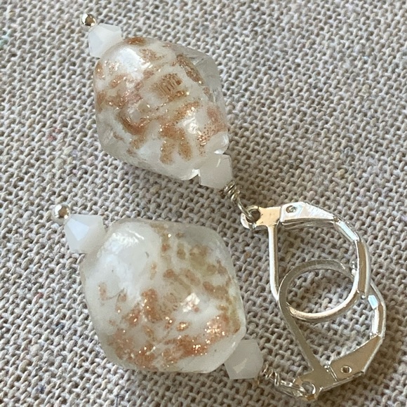 Clear Copper Foil Lampwork Glass Drop Earring Swarovski Crystal 925 Sterling … - Picture 4 of 4